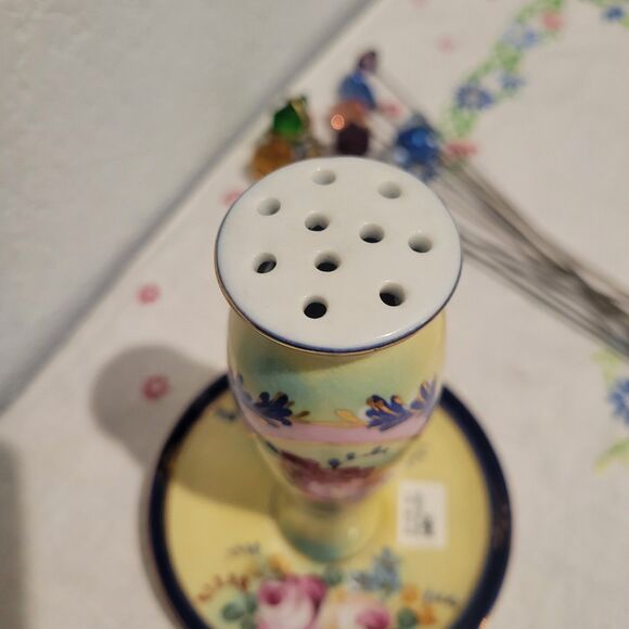 Antique Limoges Porcelain Hat Pin Holder W/ Trinket Dish Gold Trim France Floral - Picture 3 of 12